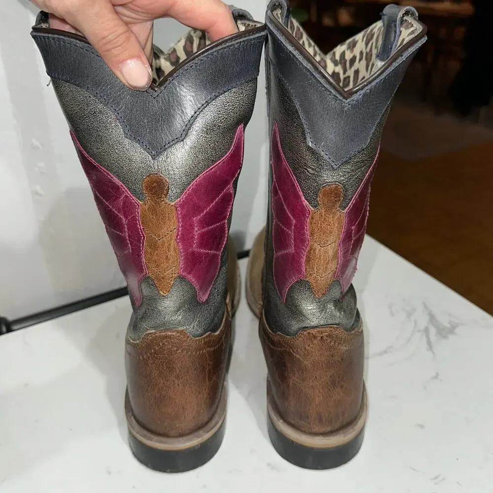 Smoky Mountain Youth Unisex Riley Leather Brown/Pink Boots, Size 7Y, EUC